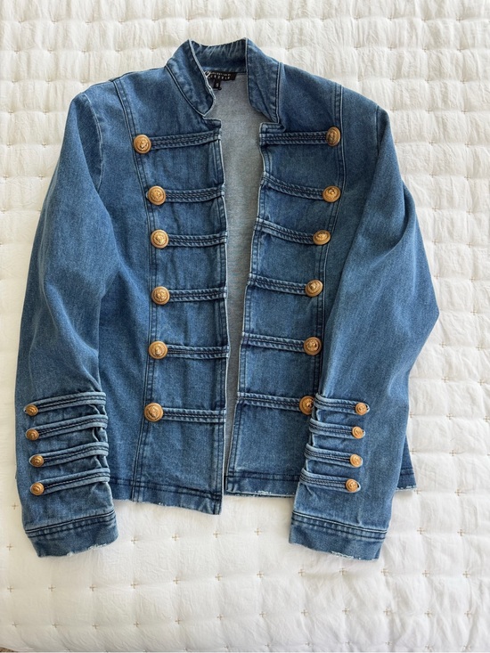 CZ collection by cezele Jackets & Blazers - Collection By Cezele Military-Style Denim Jacket with Gold Buttons